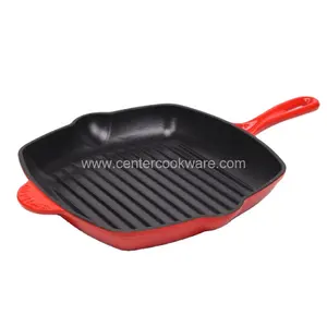 Chảo Nướng Bbq Bằng Gang Vuông Bán Sỉ Nhà Máy Chảo Rán Bít Tết Bbq Bằng Gang Đúc Kim Loại Có Lớp Phủ Men