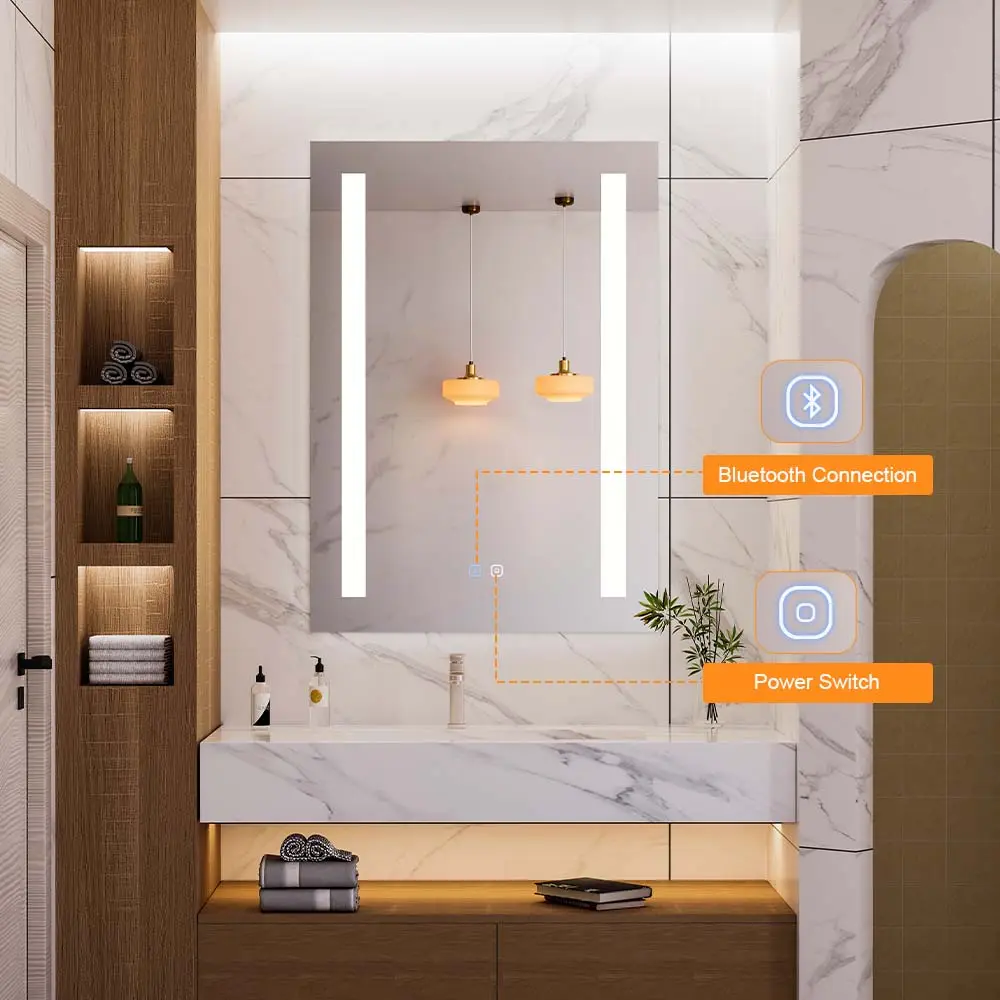 Custom Square Dimmable Led Wall Bathroom Mirrors With Shatter Proof