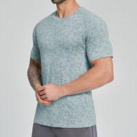 T-shirt de sport sans couture en jacquard pour homme, en nylon-polyester, à manches courtes, pour l'entraînement, le fitness, les sports de plein air, l'escalade, la randonnée