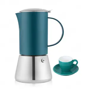 Emode İtalyan lüks kahve Pot Pot hediye seti ile Espresso fincanı, paslanmaz çelik manuel Stovetop Espresso kahve makinesi yeşil