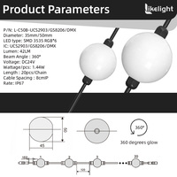 Luces de Cadena de Bolas de Píxeles RGB de 35 mm y 50 mm, DC24V DMX512 UCS2903 SMD3535, direccionables individualmente a 360 grados, IP67, para escenarios de matriz 3D