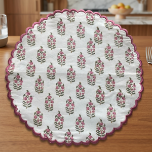 Napperons de table décoratifs réutilisables en tissu 100% pur coton écologique, imprimés à la main au bloc, motif floral indien vert, uniforme rose Punch, classiques - Product Image 3