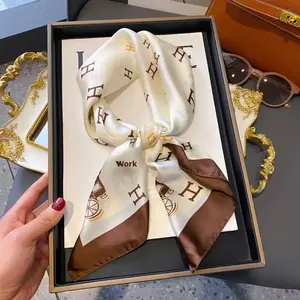 Écharpe en soie <span class=keywords><strong>d</strong></span>'été pour femmes 70 carré léger luxe haut de gamme coréen Vintage Floral extérieur multifonctionnel professionnel - Product Image 6