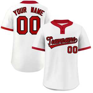 Maillot de softball personnalisé blanc, rouge et noir, style classique, authentique, à deux boutons - Product Image 1
