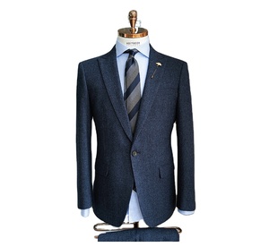 Abito <span class=keywords><strong>da</strong></span> sposa in Tweed retrò britannico in tre pezzi abito <span class=keywords><strong>da</strong></span> sartoria in lana a spina di pesce aderente stile blu scuro - Product Image 1