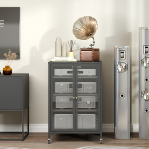 Aparador Moderno Ecológico de Acero y Vidrio con Puerta de Panel Plano, 1 Cajón y 4 Estantes para Sala de Estar o Cocina, BIZOE BZ0084 - Product Image 2