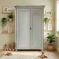 Armoire en verre à 2 tiroirs avec portes à panneaux surélevés, design mid-century, résistante à l'humidité, écologique, meuble de rangement pour chambre à coucher, autoportante