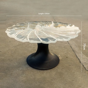 Italian <b>Bamboo</b> Transparent Crystal Round Petal Flower Dining <b>Table</b> High-end Light Luxury Irregular Design - Product Image 6