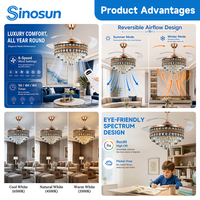 Ventilateur de plafond invisible en cristal moderne à économie d'énergie OEM/ODM de 42 pouces avec lumière LED et télécommande, 3 températures de couleur et intensité réglables