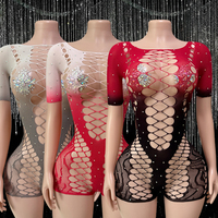 Combinaison de danse sexy avec strass, tenue de scène scintillante, tenue de danseuse exotique, tenue de strip-teaseuse, justaucorps de pole dance pour femmes