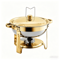 Chauffe-Plat Rond FLEY 4,5 L de Luxe en Acier Inoxydable Doré/Argenté avec Couvercle pour Hôtels, Fêtes et Banquets