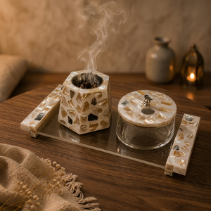 Juego de quemadores de incienso con difusor de aromaterapia, frasco de vidrio y bandeja decorativa para fragancia del hogar, decoración para el hogar en Ramadán - Product Image 1