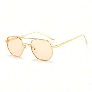 Lunettes de soleil polygonales rétro personnalisées avec logo, double pont, UV400, verres dégradés, monture carrée en métal pour hommes et femmes - Product Image 6