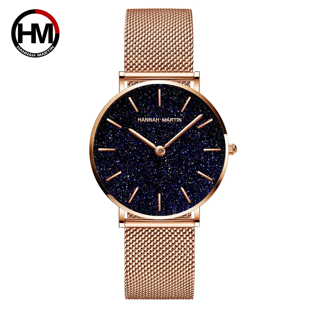 HANNAH MARTIN CX36 Nice gold female quartz watch original Mesh band water resist star stylish slim leisure hand watch