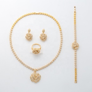 Conjunto de joyería nupcial para mujer, de lujo, diseño de flor de Rosa, Circonia cúbica, collar de novia para Noble Lady CN164, 4 Uds. - Product Image 5
