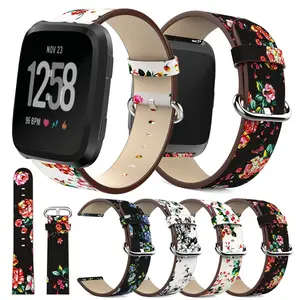 Für Fitbit Versa/Versa Lite/Versa 2 Ersatz Armbänder Armband Pfingstrose Blumen druck Leder Uhren armband
