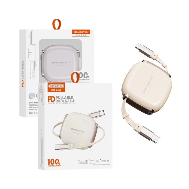 [Somostel Cable]BJ53 Factory Direct 100W High Speed USB C to USB C Data Sync Retractable Cable Fast Charging TPE Type-C Cord