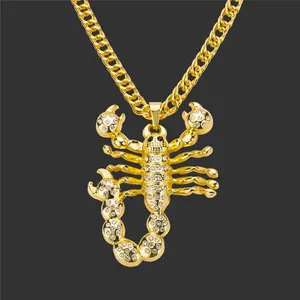 European and American Hip hop Diamond-encrusted scorpion pendant necklace with 0.9*75 cm cuban chain
