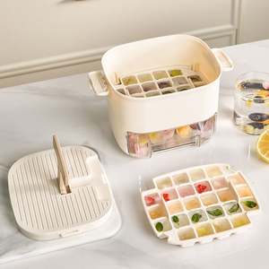Ice Cube Tray with Lid & Bin, Double Layer Ice Maker for Freezer, Pull-Out Ice <b>Storage</b> <b>Drawer</b>, Easy-Release Ice Trays for Drinks - Product Image 2