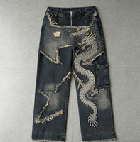Pantalons de survêtement streetwear personnalisés, vêtements vintage hip-hop, mode, jeans pour hommes, patchs brodés, pantalons taille haute, pantalons pour hommes