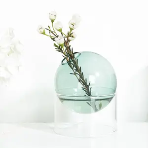 Ayakta çiçek kabarcık cam vazo uzun tüp pembe Amber borosilikat cam vazo ev dekorasyon