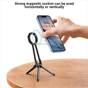 Support de téléphone magnétique rotatif à 360° en métal portable avec trépied et mousqueton – Support flexible pour voyage, bureau et diffusion en direct - Product Image 3