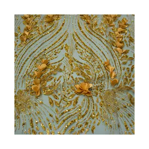 KEXIN Vestido de baile bordado de renda cristalina com lantejoulas e tecido bordado Dacron Vestido de luxo com estampa de ouro