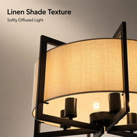 Lampe suspendue vintage industrielle E27 en fer forgé avec abat-jour en tissu de lin, hauteur réglable, finition lin noir pour îlot de cuisine ou bar