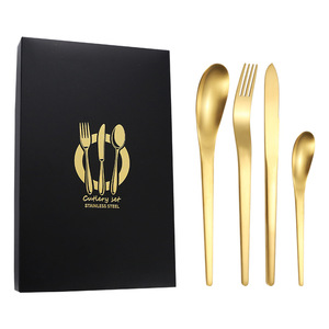 Juego de cubiertos de diseño moderno de 4 piezas al por mayor, cubiertos de acero inoxidable dorado mate con forma escultural para restaurante - Product Image 3