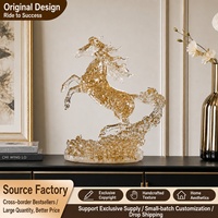 Sculpture de cheval en résine transparente dorée, figurine équestre dynamique pour la décoration de bureau et de la maison