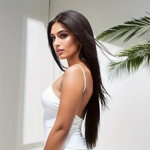 Peluca de Cabello Lacio Largo sin Remy para <span class=keywords><strong>Mujer</strong></span>, con Raya al Medio, sin Flequillo, Cabello Lacio <span class=keywords><strong>Natural</strong></span> Negro para Todos los Colores - Product Image 2