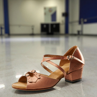 Style moderne femme chaussures de danse S-150 talon bas Cube classique chaussures latines pour filles en cuir véritable avec doublure en satin de coton PU