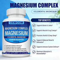 Complément de capsules de magnésium complexe, 8 formes élémentaires de magnésium, 1000 mg, OEM ODM, marque privée, végétalien, naturel, 90 capsules, adultes, immunité