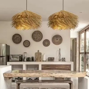 <span class=keywords><strong>Lampadario</strong></span> Retrò in Rattan a Forma di <span class=keywords><strong>Cappello</strong></span> di Paglia, Lampada a Sospensione per Sala da Pranzo, Soggiorno, Illuminazione Domestica, Paralume in Rattan - Product Image 4
