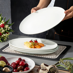 Assiette à poisson ovale blanche AOOSY avec bordure dorée, plateau à crevettes elliptique en porcelaine pour mariage à l'hôtel - Product Image 4