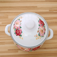 Ensemble de 3 ustensiles de cuisine d'extérieur Cooks Tradition, en métal émaillé durable, avec couvercle décoré de fleurs, pour la cuisson en plein air