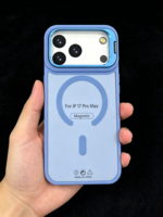 Coque magnétique givrée effet peau avec support métallique et protection d'objectif pour iPhone 18 Pro Max 17 Air 16 15 14 Plus 13 12 11 Pro Max