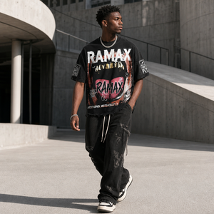 RAMAX T-shirt Grafica Personalizzata Effetto Consumato Cotone Pesante 300g Oversize Streetwear Orlo Grezzo Fornitore OEM di Fabbrica All'ingrosso - Product Image 5