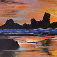 Peinture à l'huile abstraite impressionniste faite à la main, personnalisée, paysage de coucher de soleil, mer, montagne, sur toile, art mural pour salon et bureau