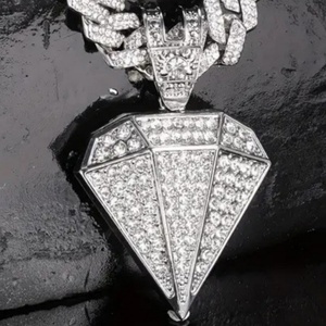 Mens Hip Hop Bling Diamond Shape Pendant Necklace Iced Out Gold Tone Cuban <b>Chain</b> <b>Rapper</b> Jewelry - Product Image 5