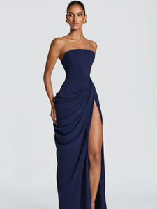 Vestido Largo Elegante sin Tirantes para Mujer, con Volantes, Espalda con Cordones, Abertura Alta, Ajustado, para Eventos Formales, Bodas y Graduaciones - Product Image 4
