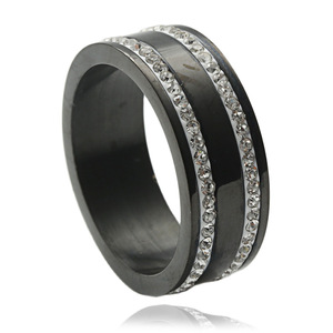 <b>Titanium</b> Steel <b>Ring</b> <b>Black</b> Unisex Pave Setting Diamond Encrusted Geometric Fashion Jewelry Gift - Product Image 1