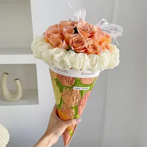 Neues Design Geschenk papier Dicker Karton Einzigartige Eistüte Form Blumen verpackungs papier für Blumenstrauß