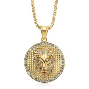 yunnique Lion Head Pendant Necklace Stainless Steel Gold Silver Tone Pave Setting Men's Fashion Jewelry Party Accessory - Product Image 5