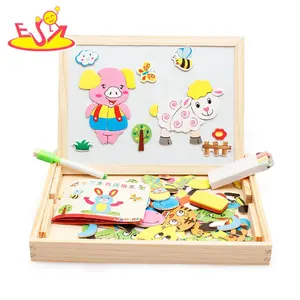 Top sale multifunction kids wooden magnetic puzzle with whiteboard W12B138