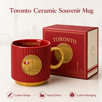 Mug en céramique souvenir de Toronto, Canada, avec badge métallique, design Tour CN et feuille d'érable, pour tasse à café en porcelaine, personnalisable OEM ODM, vente en gros