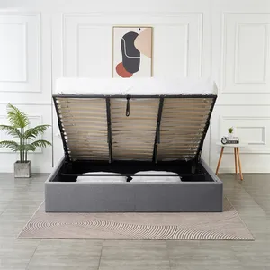 Sampel gratis tempat tidur penyimpanan angkat Gas tunggal ukuran Queen rangka ganda dapat disesuaikan tempat tidur ganda kain berumbai