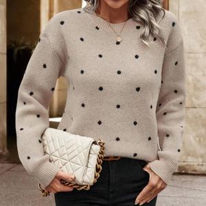 Suéter <span class=keywords><strong>de</strong></span> <span class=keywords><strong>Punto</strong></span> Jacquard con Cuello Redondo y Manga Larga Informal para Mujer, Personalizado, para Otoño - Product Image 1