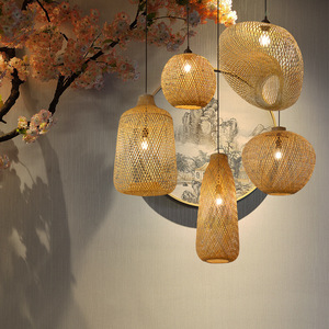 Handmade Bamboo Woven Chandelier E27 <b>Led</b> Round Oval Adjustable Height For Living Room Bedroom Study Tea House Decorative - Product Image 2
