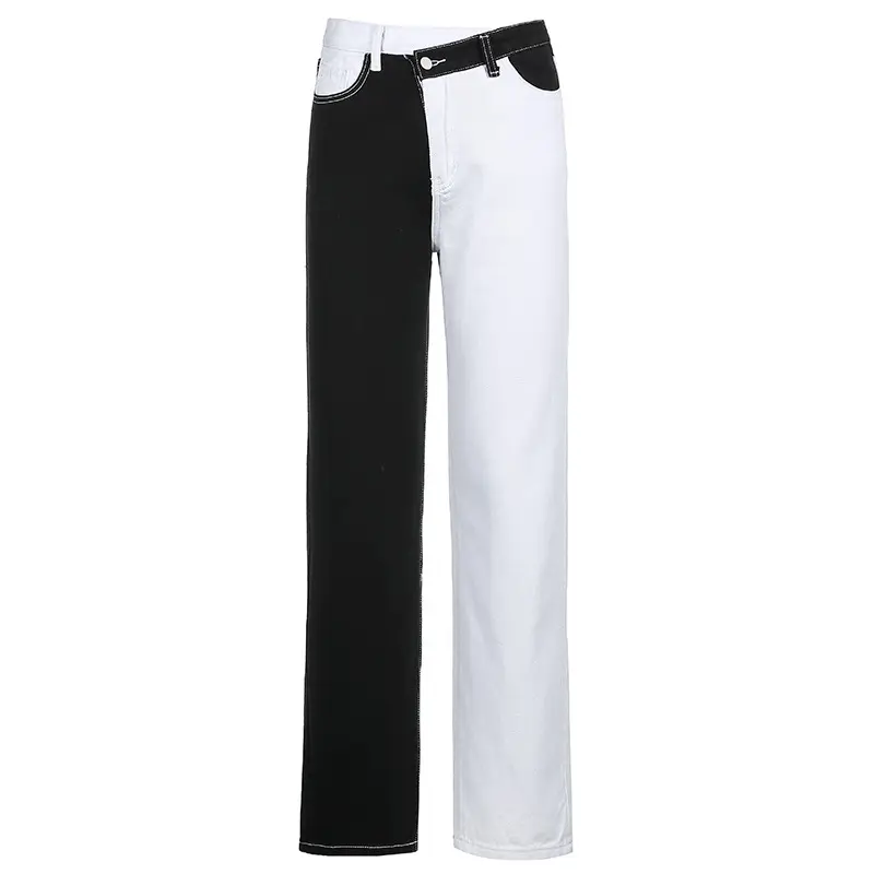 Casual Ladies Loose High Waist Ants Trousers with Patchwork Women's Jeans New Arrivals White Black Wide Leg Pants Summer Autumn
